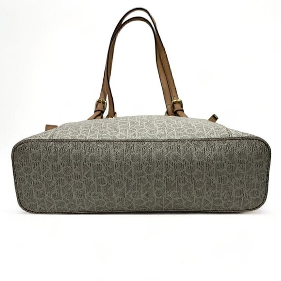 Calvin Klein Signature Satchel H8ABJ6UW Vegan Leather White/Tan Gold Hardware - Picture 6 of 13